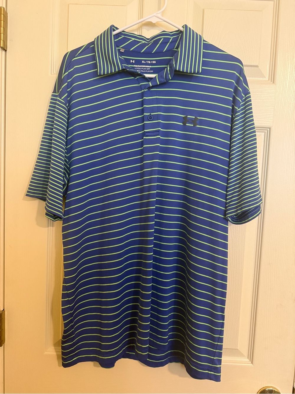 Under Armour Men’s Royal Blue Polo with Lime Stripe